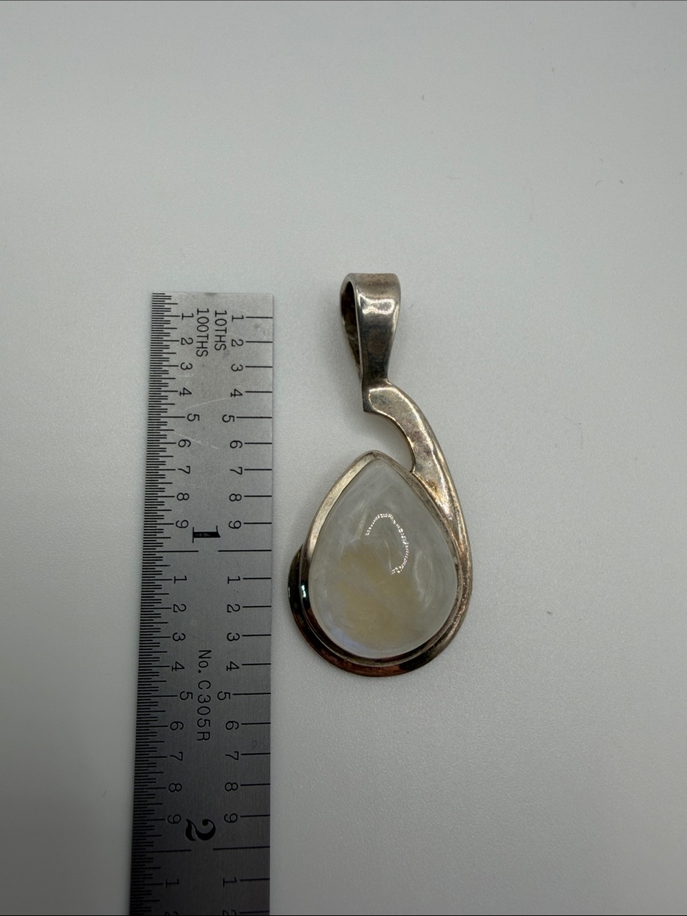 Sterling Silver 925 Moonstone Teardrop Pendant - White/Opalescent - Picture 3 of 6